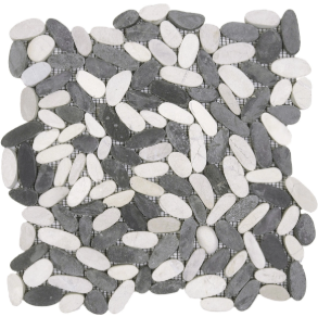Mix WhiteBlack Sliced Matte Pebble Interlocking - stone tile